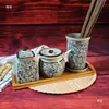 Conjunto de Potes Cerâmicos Estilo Japonês para Condimentos Porta-Palitos Porta-Azeite Potes para Condimentos Porta-Hashis Gaiola para Hashis Pote para Pimenta Porta-Vinagre Garrafa de Molho de Soja