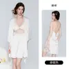 Dz Guiruo Conjunto de Robe e Camisola Sexy e Bonito com Renda Transparente, Malha Acolchoada e Suspensório de Cetim 2744