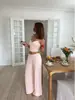Conjunto de Camisola Patchwork Rosa Suave Estilo Coreano com Calça Wide Leg, Conjunto de Duas Peças de Verão Confortável para Mulheres, Transfronteiriço Europeu e Americano