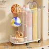 Cesta de Armazenamento Extra Grande para Tapete de Yoga, Rack de Armazenamento para Bola de Basquete, Equipamento Esportivo e de Fitness Doméstico com Rodas, Armazenamento de Raquetes de Badminton