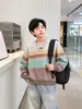 Sudadera de rayas para niño, nueva colección primavera/otoño 2026, con bloques de color, corte holgado, cuello redondo, para niños mayores, estilo casual y moderno
