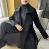 Otoño e Invierno Nuevo Diseño Sentido Abrigo de Lana Doble Cara Mujer Abrigo de Lana de Longitud Media Mujer Abrigo de Lana Grueso Holgado Avena