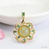 Colgante de Jade Hetian Natural Guan Yu Agua Clara Incrustado con Flor de Jade Collar para Mujeres Transmisión en Vivo Venta al por Mayor S4103003L