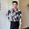 Camisa de manga larga con solapa para hombre, estilo retro urbano, con estampado digital, estilo transfronterizo, sin planchado, 3020