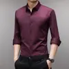 Camisa casual de manga larga para hombre, sin costuras, alta elasticidad, anti-pilling, holgada, sin arrugas, con cuello, top versátil para papás