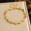 Pulsera de Patchwork de Estrella de Cinco Puntas y Corazón de Lujo Ligero, Cadena Electrochapada, Acero Inoxidable, Joyería de Moda Transfronteriza Europea y Americana, Accesorios para la Mano