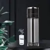 Taza de té de vidrio de doble capa para hombre, taza de té de oficina para coche, tapa de apertura de un botón, taza de té de apertura rápida con separación de té
