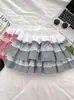 Falda de Pastel Abullonada Cuadros Patchwork de Encaje para Mujer, Nuevo Estilo Primavera/Verano, Falda Dulce de Cintura Alta Línea A para Figuras Petite