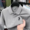 Camisa polo de manga corta para hombre de algodón puro con bordado de logo de caballo, estilo fino de verano, camiseta clásica de algodón con cuello