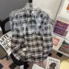 Camisa a cuadros estilo Hong Kong para hombre, camisa de manga larga vintage de moda, adecuada para usar en capas debajo de una chaqueta fina de otoño, ropa nueva para hombre