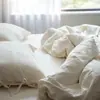 Conjunto de Quatro Peças em Algodão Lavado Estilo Japonês Classe A, Capa de Edredom Estilo Homestay Branco Puro, Lençol de Cama, Roupa de Cama para Dormir de Bebê