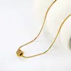 Collar con Colgante de Cadena de Serpiente Redonda de Diamante Hueco de Tres Anillos de Acero Inoxidable Nuevo Europeo y Americano Moda Exquisita Elegante Cadena para Clavícula