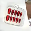Nuevo producto transfronterizo: Puntas de Uñas Ojo de Gato Color Rojo Vino Cereza Rojo Profundo Bombilla, Caja de 10 Piezas con Tallas Codificadas, Puntas de Uñas Portátiles Ojo de Gato