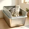 Caja de arena semi-cerrada para gatos de acero inoxidable más vendida de Amazon con base profunda, bandeja anti-salpicaduras para arena de gato, venta al por mayor