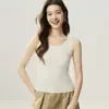 Coleção nova de 2026: colete de cashmere puro sem mangas para mulheres, design de gola U, camada base versátil, criando um look relaxado e elegante