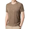 Camiseta de Verano Delgada de Cuello Redondo y Manga Corta Moda Masculina Negocios Color Sólido Camisa Básica Camiseta Casual con Cabeza de Dragón Pequeña Top