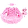 Estilo Primavera Traje de Niña Alta Calidad Ropa de Escalada Algodón Manga Larga Color Sólido Compuesto Vestido Rosa Medias Ropa para la Cabeza