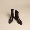 Primeiro Encontro Temporada Botas de Cano Curto Estilo Retrô Francês para o Dia a Dia Femininas 2026 Outono Novidade Bico Quadrado Botas de Cano Curto Salto Grosso Confortáveis Versáteis Botas Emagrecedoras