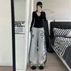 Guochao Canalla Elegante Jazz Street Dance Pantalones Deportivos de Pierna Ancha Hombres Mujeres Holgados Versátiles Cordón Estampado de Tótem Hoja Curva Pantalones Largos