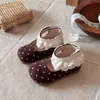 Zapatos de Cuero para Niñas Estilo Retro con Lunares y Ribete de Encaje, Caña Alta, Suela Suave, Nuevo Estilo Otoño, para Bebés de 3 a 6 Años, Zapatos de Princesa