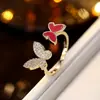 Anillo Abierto de Mariposa Asimétrico de Moda Zirconia de Lujo Incrustada Esmalte Diseño de Lote Pequeño Sentido del Diseño Anillo Ajustable para el Dedo Índice
