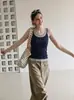Camisola sexy estilo americano, falsa peça dupla, de alta qualidade, deslumbrante, para mulheres, top justo sem mangas de verão para usar por dentro ou por fora