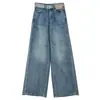 Jeans azules para mujer, nueva colección de verano 2026, diseñados para figuras altas, con estilo patchwork, lavado vintage y corte recto de pierna ancha
