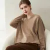 Novo suéter de cashmere 100% puro para outono e inverno para mulheres, gola V, solto, estilo casual, peça de tricô estilosa e camada base