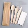 Juego de Cubiertos Desechables de Madera Biodegradables Ecológicos Personalizado de Cuatro Piezas Juego de Cuchillo, Tenedor y Cuchara de Madera Cuchara y Tenedor