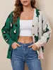 Cárdigan con Botones, Estilo Europeo y Americano Transfronterizo, Abrigo de Otoño e Invierno, Bloques de Color, Suéter de Punto Jacquard con Estampado de Leopardo, Suéter Navideño