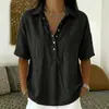 2026 Verão Europeu e Americano Transfronteiriço Amazon Site Independente Nova Roupa Feminina Solta e Confortável Gola Lapela Manga Curta Cor Sólida Camiseta