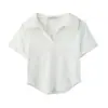Camiseta Blanca de Manga Corta con Cuello en V 'Pure Want' de Spice Girls Verano Color Sólido Versátil Corta Ajustada Ins Súper Popular Top con Cuello Polo para Mujer