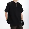 Camiseta de manga corta con hombreras acolchadas y cremallera para hombre, diseño único, cuello redondo, resistente, elegante y sofisticada, top versátil