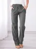 Pantalones Largos Casuales Holgados de Pierna Ancha con Cordón de Color Sólido de Algodón y Lino para Mujer Estación Independiente Pantalones de Pierna Ancha de Comercio Exterior