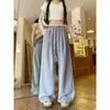 Pantalones de pierna ancha de seda helada de color de contraste para mujer, verano, finos, nuevos 2025, textura suelta, rectos, secado rápido, pantalones deportivos casuales
