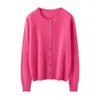 Cárdigan de Cachemira para Mujer Cuello Redondo Botones de Concha de una Fila Chaqueta de Punto Color Sólido Simple Clásico Versátil Top Morado
