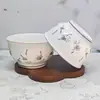 ¡Cuenco Imperial de 5.2 pulgadas con Diseño Floral Fresco y Base Alta! Tazón de Cerámica para el Hogar de Color Bajo Esmalte Que No Te Quemará las Manos