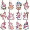 24 Piezas Adornos de Muñeco de Nieve Rosa Navideño de Madera Decoraciones Colgantes para Árbol de Navidad Mini Decoración del Hogar Festivo