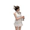 Vestido Negro Corto con Escote Halter Calado para Mujer Verano 2025 Nuevo Estilo Hada Espalda Descubierta con Cordones Chica Picante Color Sólido Corto de Moda