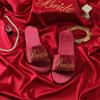 Pantuflas Bordadas Nuevas de Boda para Dama de Honor para Mujer Novia Recién Casada Seda y Satén Pantuflas Rojas Zapatos a Juego para Vestido de Novia para Mujer