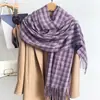 Bufanda de Cuadros de Cachemira Sintética de Alta Gama Estilo Coreano Nueva Bufanda con Borlas para Mujer Otoño/Invierno Bufanda Cálida para Viaje