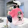 Camiseta de Algodão Manga Curta 100% Algodão para Bebês e Crianças Verão Estilosa Camiseta de Menino Tie-dye Degradê Roupa Infantil