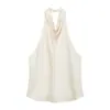 Roupa Feminina Estilo Europeu e Americano Primavera e Verão, Elegante e Sexy Novo Estilo Cor Sólida Textura de Cetim de Seda Top Estiloso com Gola Halter