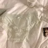 Roupa íntima de seda gelada com borda de renda japonesa para mulheres, sem costura, cintura média, sexy, com fundo 100% algodão, fina para o verão, simples para mulheres