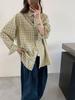 Camisa Xadrez Estilo Coreano para Mulheres, Artística, Simples, Solta e Versátil, Top Camisa, Nova Camisa Xadrez Outono 2025 para Mulheres