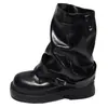 Botines 2026 Pierna de pantalón Estilo motero Caña ancha Botas de mujer Hebilla Pliegues Desmontable De moda Tacón de bloque Otoño