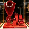 Soporte de Exhibición de Joyería de Lujo Ligero para Anillos, Collares y Pendientes, Accesorios de Exhibición de Joyería de Terciopelo Rojo para Escaparates
