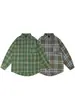 Camisa de Manga Longa Xadrez Retrô Americana para Mulheres, Novo Estilo Primavera e Outono, Estilo Preguiçoso, Blusa Cardigan Solta de Comprimento Médio para Casal