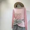 Camiseta de protección solar lisa de color casual y relajado para mujer, verano, dopamina, versátil, ligeramente transparente, ligera, borde deshilachado, Lyocell, camisa para aire acondicionado