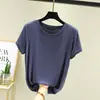 Camiseta Básica de Verão Nova, Manga Curta, Gola Redonda, Cor Lisa, Pulôver, Top Feminino, Camisa Base Fresca Trbottomy